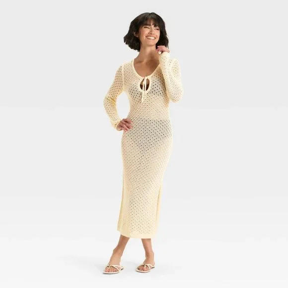chinese dress ladies Mollie Cozy Sweater Dress-Cream L